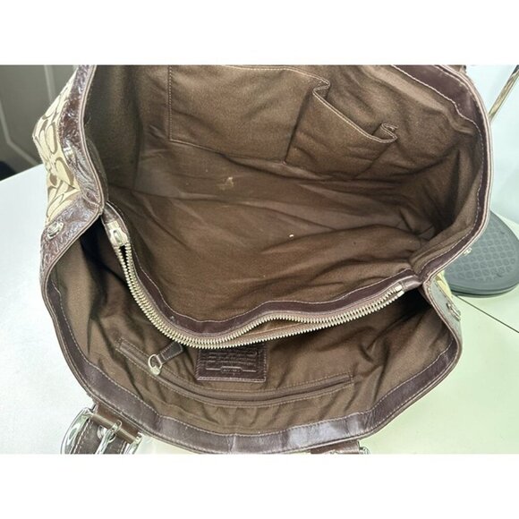 For Repair - Coach Purse Canvas Brown Large Shoulderbag H1075-F13743 - Picture 10 of 12